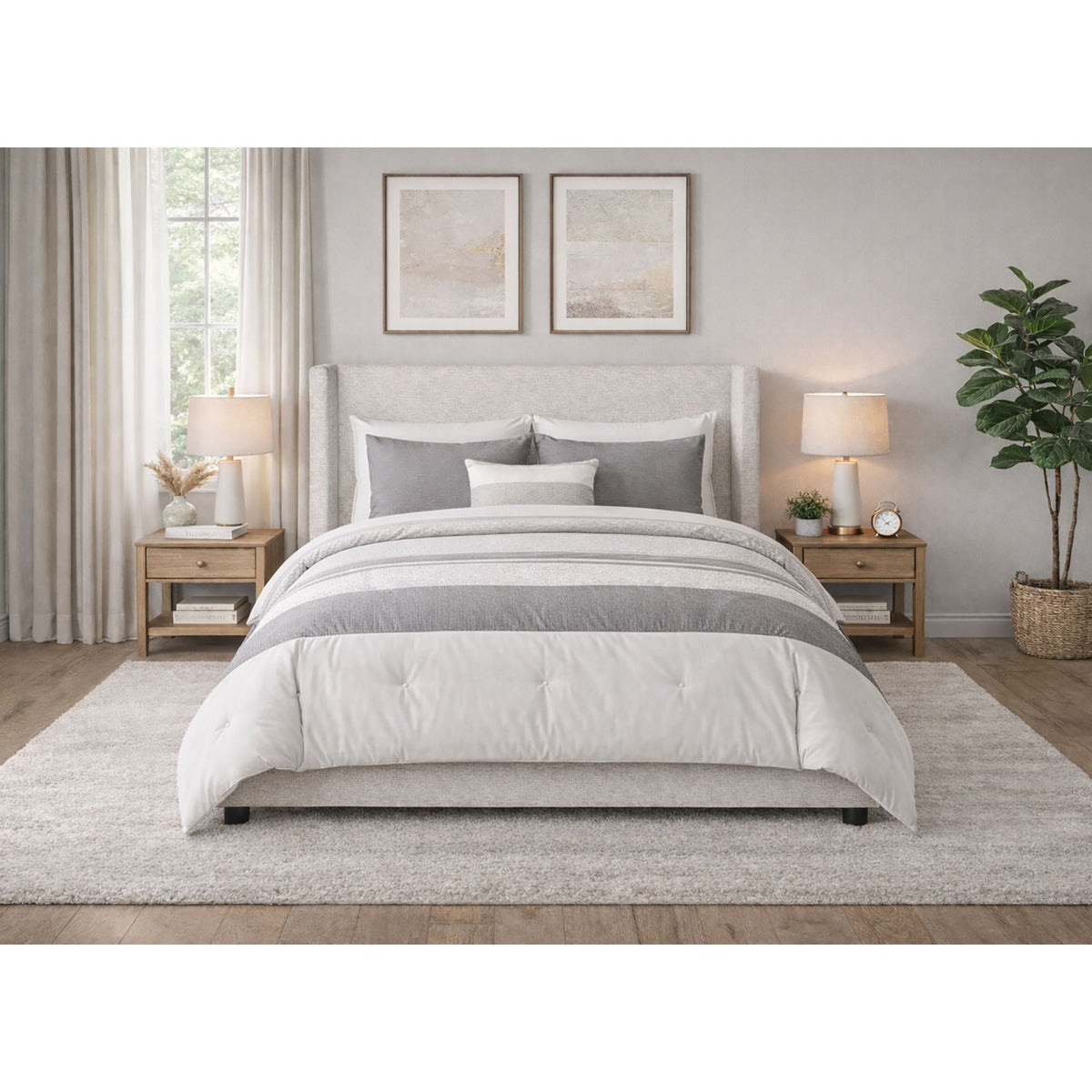 Angeline Complete Queen Non-Storage Bed in Grey Fabric