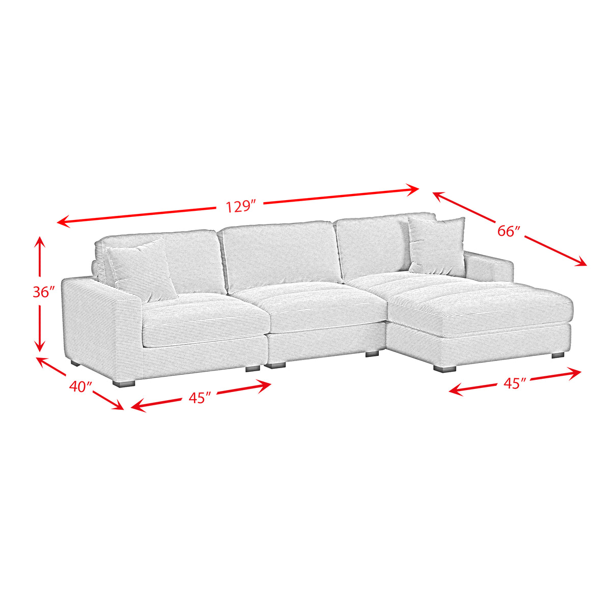 Arizona Modular 3PC Sectional Set with RHF Chaise in Steno Beige