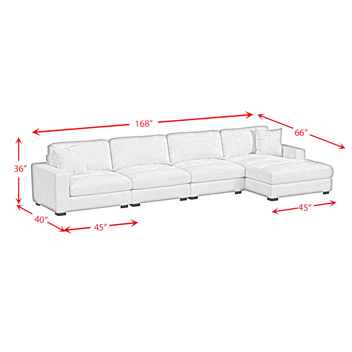 Arizona Modular 4PC Sectional Set with RHF Chaise in Steno Beige