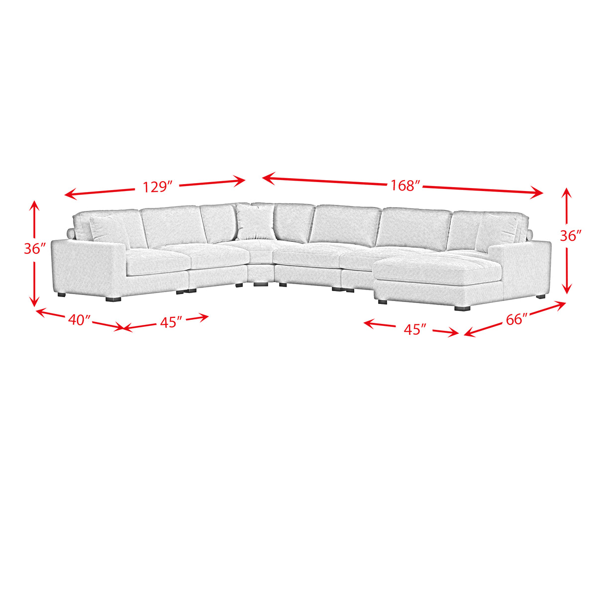 Arizona Modular 6PC Sectional Set with RHF Chaise in Steno Beige