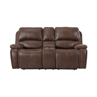 Atlantis Power Motion Loveseat with Power Motion Head Recliner & Console in Heritage Brown