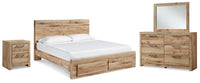 Hyanna King Panel Storage Bed, Dresser, Mirror and Nightstand
