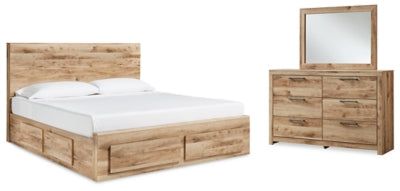Hyanna Queen Panel Storage Bed with 1 Side Storage, Dresser and Mirror