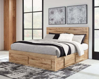 Hyanna Queen Panel Storage Bed with 1 Side Storage, Dresser and Mirror