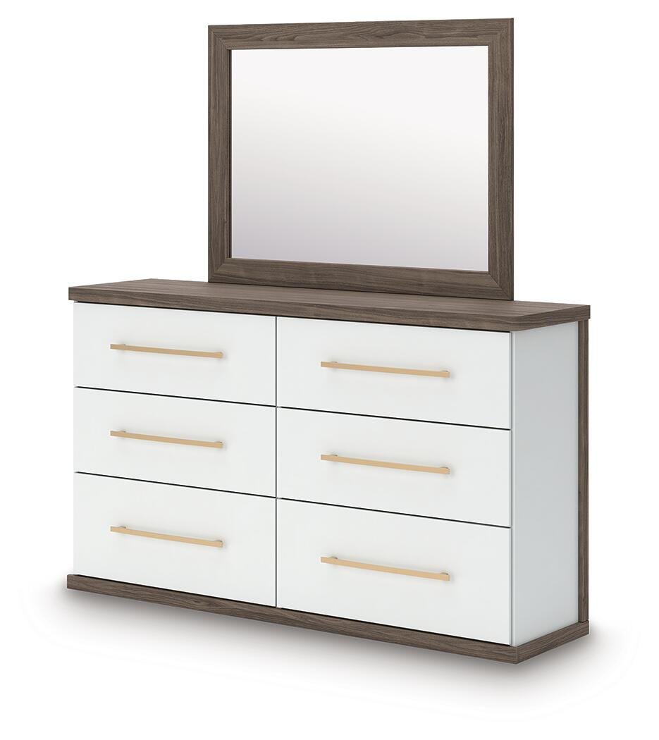 Kendanport King Upholstered Bed, Dresser, Mirror and Chest