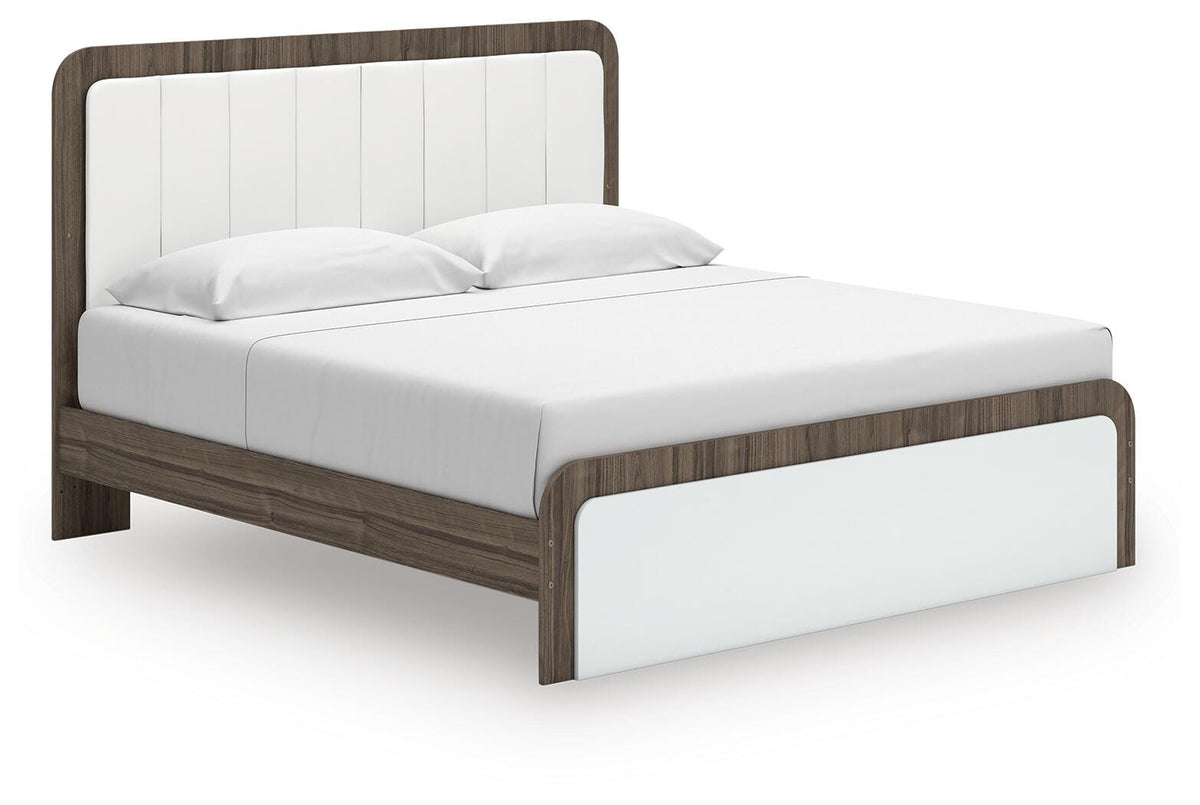 Kendanport King Upholstered Bed, Dresser, Mirror and Chest
