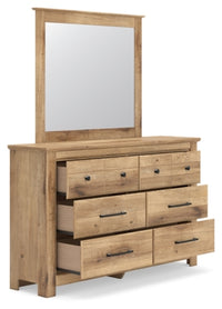 Makidern Queen Panel Bed with Storage, Dresser and Mirror