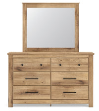 Makidern Queen Panel Bed with Storage, Dresser and Mirror