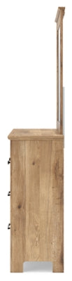 Makidern Queen Panel Bed with Storage, Dresser and Mirror