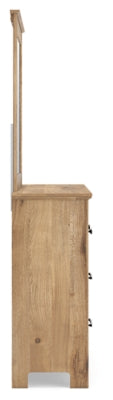Makidern Queen Panel Bed with Storage, Dresser and Mirror