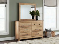 Makidern Queen Panel Bed with Storage, Dresser and Mirror