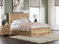 Makidern Queen Panel Bed with Storage, Dresser and Mirror