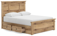 Makidern Queen Panel Bed with Storage, Dresser and Mirror
