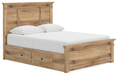 Makidern Queen Panel Bed with Storage, Dresser and Mirror