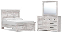 Makidern Full Panel Storage Bed, Dresser and Mirror