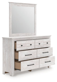 Makidern Queen Panel Bed with Storage, Dresser and Mirror