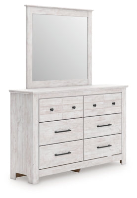 Makidern Queen Panel Bed with Storage, Dresser and Mirror