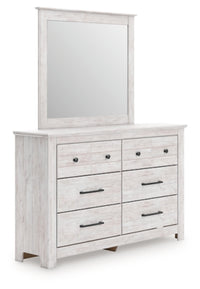 Makidern Queen Panel Bed with Storage, Dresser and Mirror