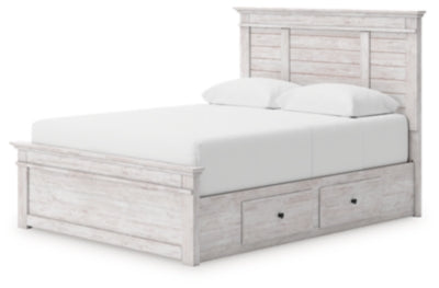 Makidern Queen Panel Bed with Storage, Dresser and Mirror