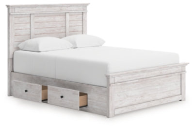 Makidern Queen Panel Bed with Storage, Dresser and Mirror