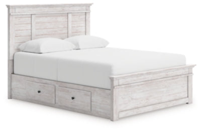 Makidern Queen Panel Bed with Storage, Dresser and Mirror