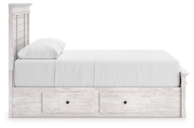 Makidern Queen Panel Bed with Storage, Dresser and Mirror