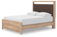 Kinlanni Queen Upholstered Panel Bed, Dresser and Mirror