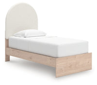 Arloster Twin Upholstered Panel Bed, Dresser and Mirror