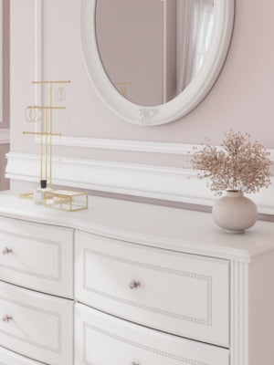 Kozlani Full Upholstered Panel Bed, Dresser and Mirror
