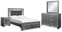 Lodanna Full Upholstered Panel Storage Bed, Dresser, Mirror, and Nightstand