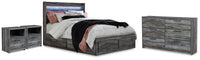 Baystorm Queen Panel Bed with Storage, Dresser and 2 Nightstands