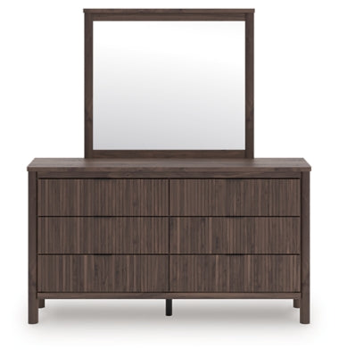 Pamytta Full Upholstered Panel Bed, Dresser and Mirror