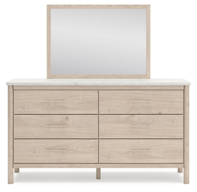 Cadmori Full Upholstered Panel Bed, Dresser and Mirror