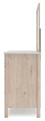 Cadmori Full Upholstered Panel Bed, Dresser and Mirror