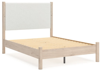 Cadmori Full Upholstered Panel Bed, Dresser and Mirror