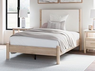 Cadmori Full Upholstered Panel Bed, Dresser and Mirror