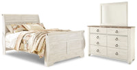 Willowton Queen Sleigh Bed, Dresser and Mirror