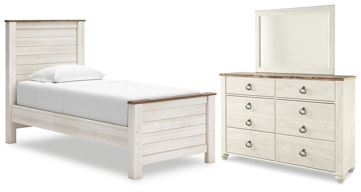 Willowton Twin Panel Bed, Dresser and Mirror