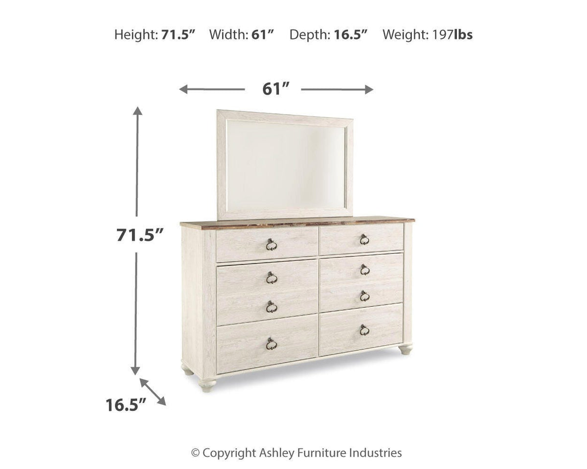 Willowton Twin Panel Bed, Dresser and Mirror