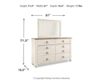 Willowton Twin Panel Bed, Dresser and Mirror
