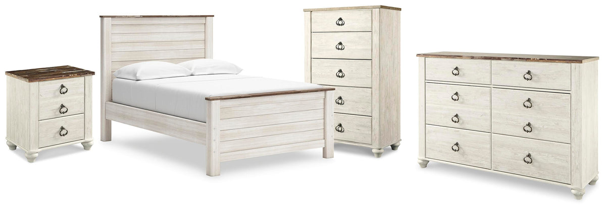 Willowton Full Panel Bed, Dresser, Chest and Nightstand
