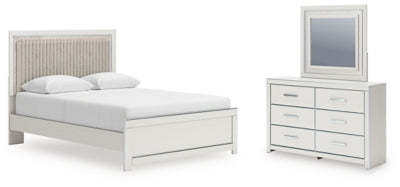 Zuraleus Queen Upholstered Panel Platform Bed, Dresser and Mirror