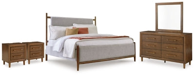 Lyncott Queen Upholstered Bed, Dresser, Mirror and 2 Nightstands