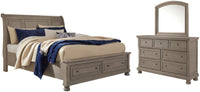 Lettner Queen Sleigh Storage Bed, Dresser and Mirror