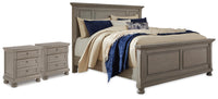 Lettner California King Panel Bed and 2 Nightstands