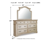 Realyn Queen Upholstered Panel Bed, Dresser, Mirror, Chest and Nightstand
