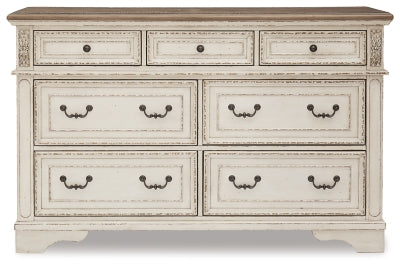 Realyn Queen Upholstery Panel Bed, Dresser, Chest, Nightstand, and Vanity Set