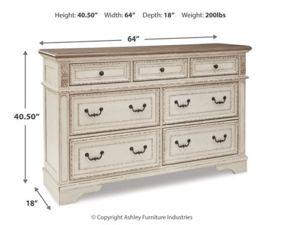 Realyn Queen Upholstery Panel Bed, Dresser, Chest, Nightstand, and Vanity Set