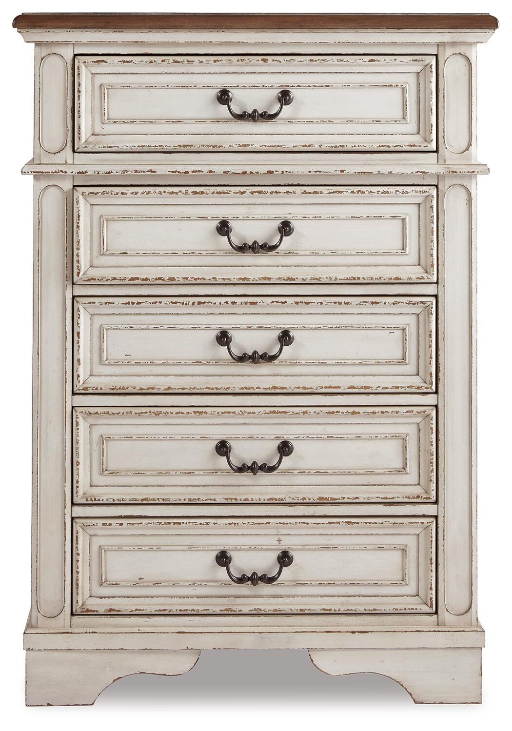 Realyn Full Upholstered Panel Bed, Dresser, Mirror, Chest and Nightstand