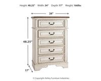 Realyn Queen Upholstered Panel Bed, Dresser, Mirror, Chest and Nightstand